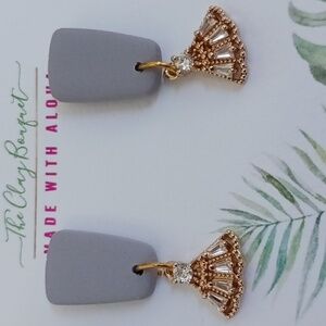 NEW Gray and Gold Fan Earrings